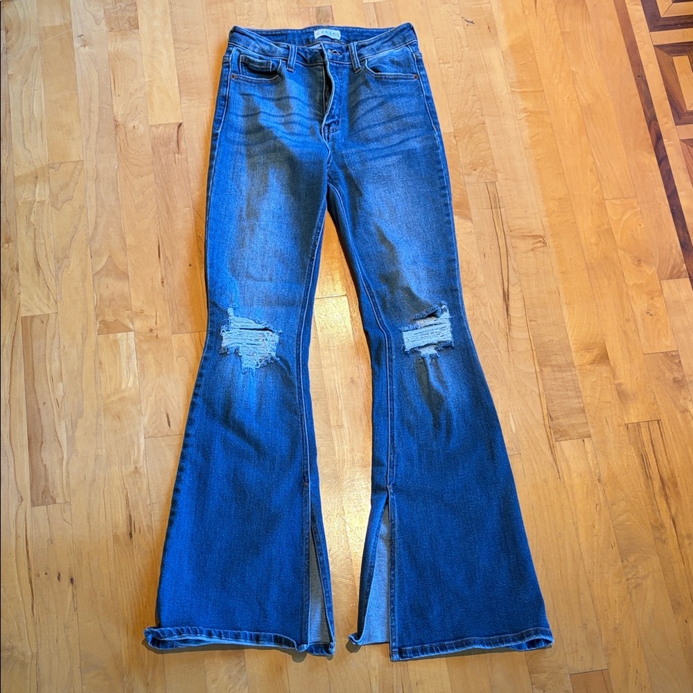 Cello Distressed Blue Flare Jeans